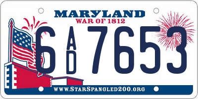 MD license plate 6AD7653
