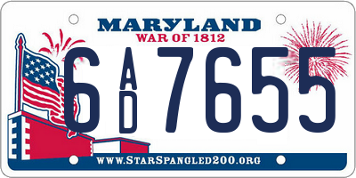 MD license plate 6AD7655