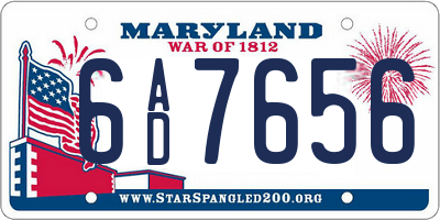 MD license plate 6AD7656