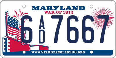 MD license plate 6AD7667