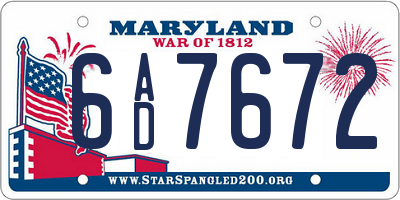 MD license plate 6AD7672