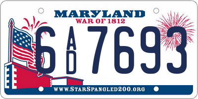 MD license plate 6AD7693