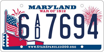 MD license plate 6AD7694