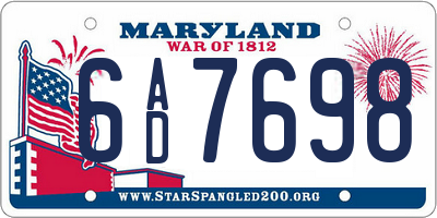 MD license plate 6AD7698