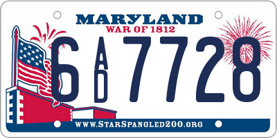 MD license plate 6AD7728