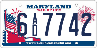 MD license plate 6AD7742