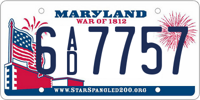MD license plate 6AD7757