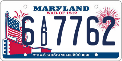 MD license plate 6AD7762