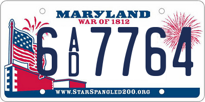 MD license plate 6AD7764