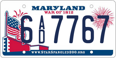 MD license plate 6AD7767