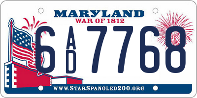 MD license plate 6AD7768