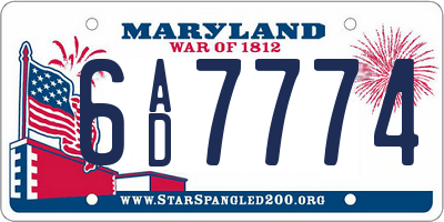 MD license plate 6AD7774