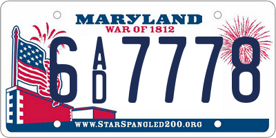 MD license plate 6AD7778