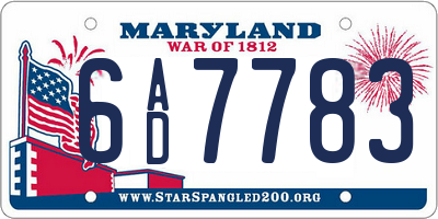 MD license plate 6AD7783