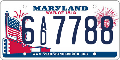 MD license plate 6AD7788