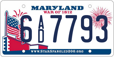 MD license plate 6AD7793