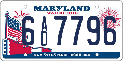MD license plate 6AD7796