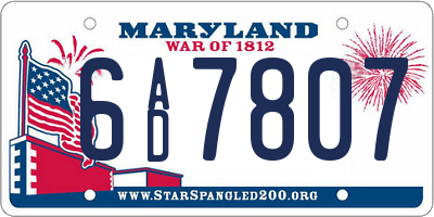 MD license plate 6AD7807