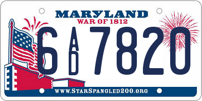 MD license plate 6AD7820