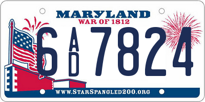 MD license plate 6AD7824