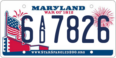 MD license plate 6AD7826