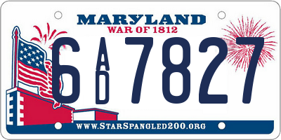 MD license plate 6AD7827