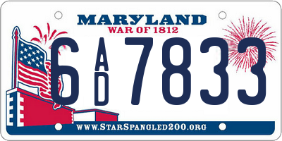 MD license plate 6AD7833
