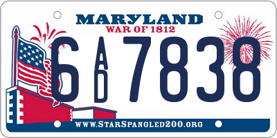 MD license plate 6AD7838