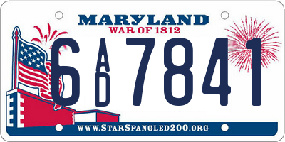 MD license plate 6AD7841