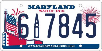 MD license plate 6AD7845