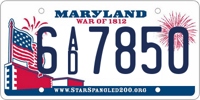 MD license plate 6AD7850