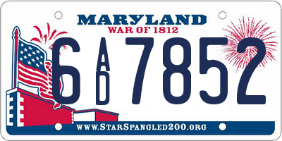 MD license plate 6AD7852