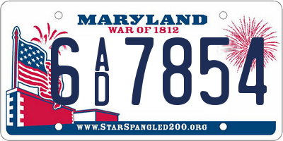 MD license plate 6AD7854