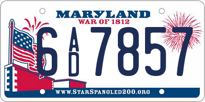 MD license plate 6AD7857