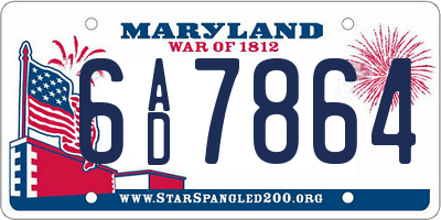 MD license plate 6AD7864