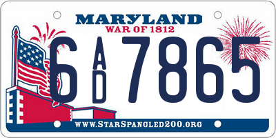 MD license plate 6AD7865