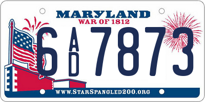 MD license plate 6AD7873
