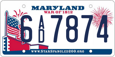 MD license plate 6AD7874