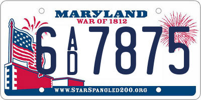 MD license plate 6AD7875