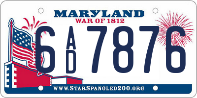 MD license plate 6AD7876