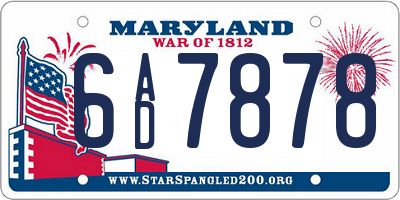 MD license plate 6AD7878