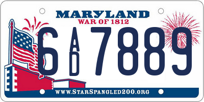 MD license plate 6AD7889