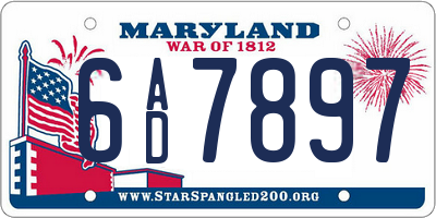 MD license plate 6AD7897