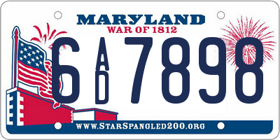 MD license plate 6AD7898