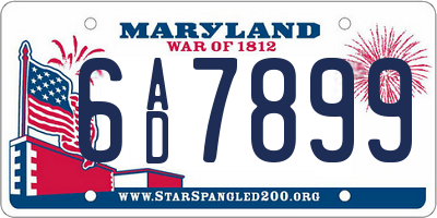 MD license plate 6AD7899