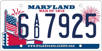 MD license plate 6AD7925