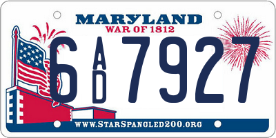 MD license plate 6AD7927
