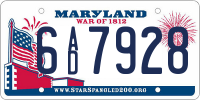 MD license plate 6AD7928