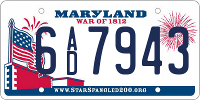 MD license plate 6AD7943