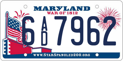 MD license plate 6AD7962